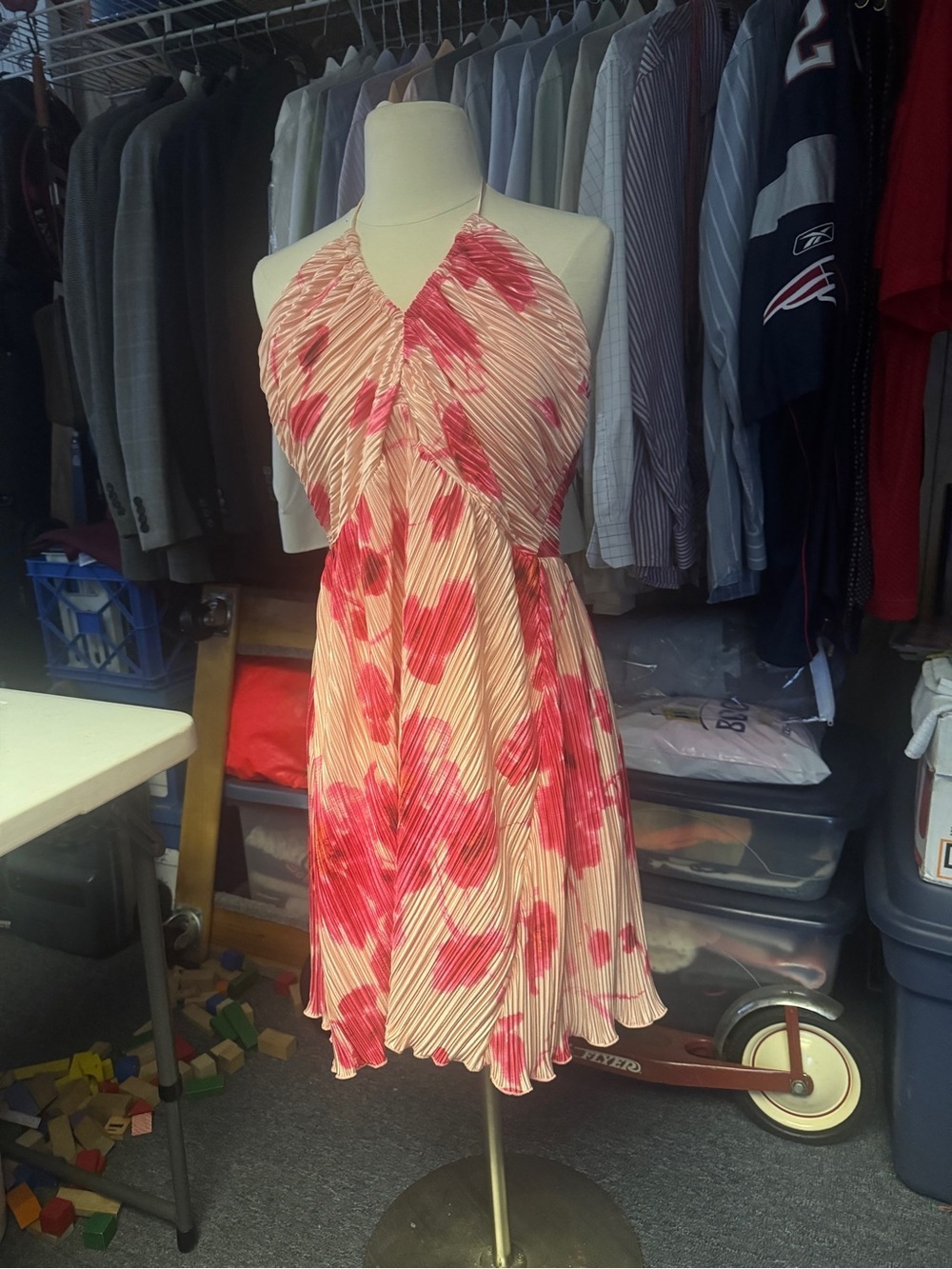 NWOT SHEIN Cream Halter Mini Dress with Pink Floral Print